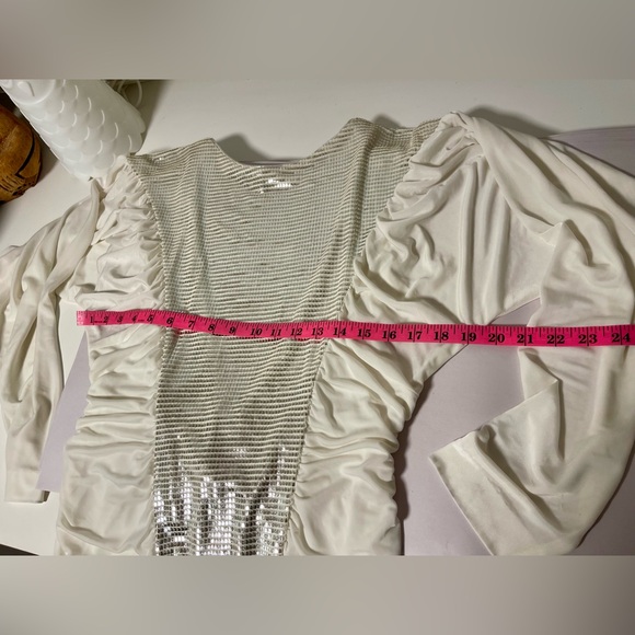 CASADEI 80’s Glam Silver & White Ruched Dress With Deep V Back Size 12 - Picture 8 of 9